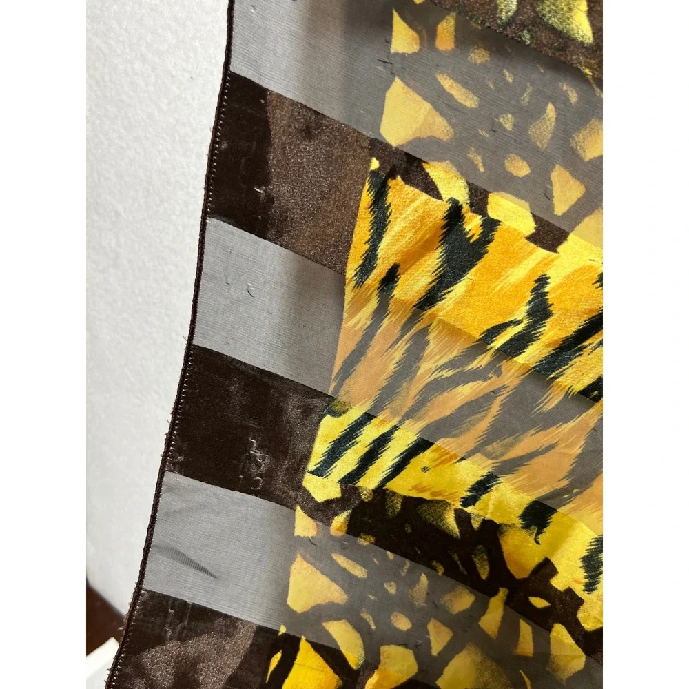 Unbranded Womens Square Scarf Tiger Animal Print 39x39 Brown Gold Sheer Wrap